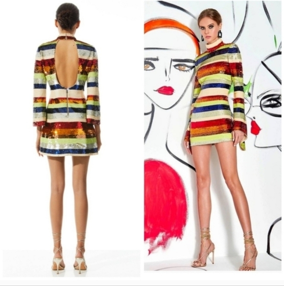 Alice + Olivia Dresses & Skirts - Alice + Olivia Mailynn Sequin Striped Multicolored Mini Dress SIZE 12 NWT $985